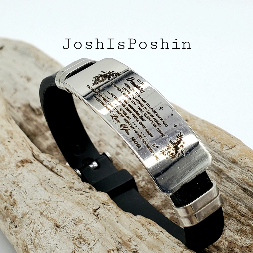 To my daughter love mom steel silicone bracelet